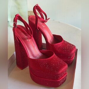 Sparkly Red Double Platform Heels